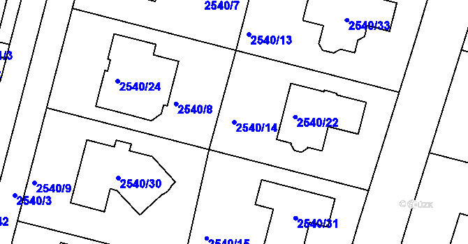 Parcela st. 2540/14 v KÚ České Budějovice 5, Katastrální mapa