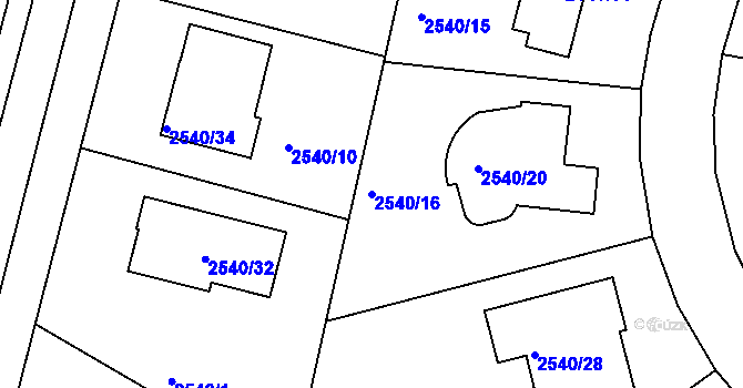 Parcela st. 2540/16 v KÚ České Budějovice 5, Katastrální mapa
