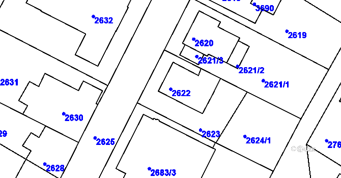 Parcela st. 2622 v KÚ České Budějovice 5, Katastrální mapa
