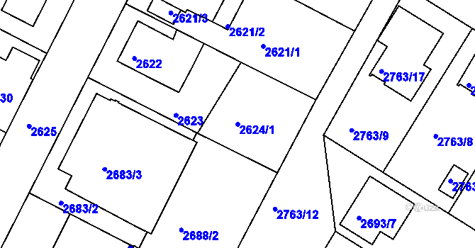 Parcela st. 2624/1 v KÚ České Budějovice 5, Katastrální mapa