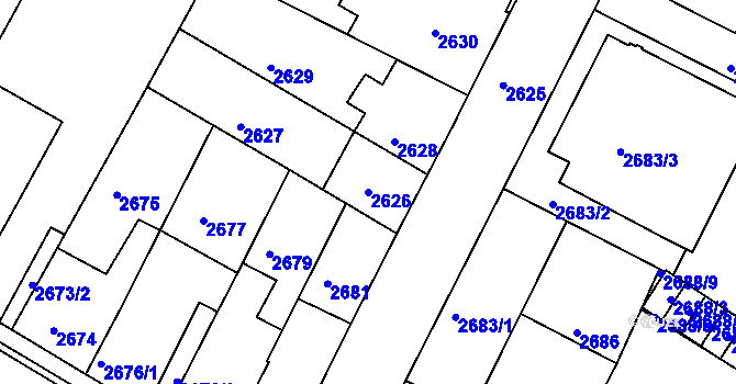 Parcela st. 2626 v KÚ České Budějovice 5, Katastrální mapa