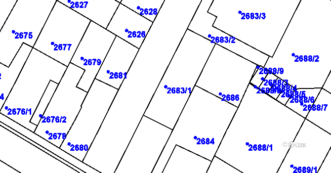 Parcela st. 2683/1 v KÚ České Budějovice 5, Katastrální mapa