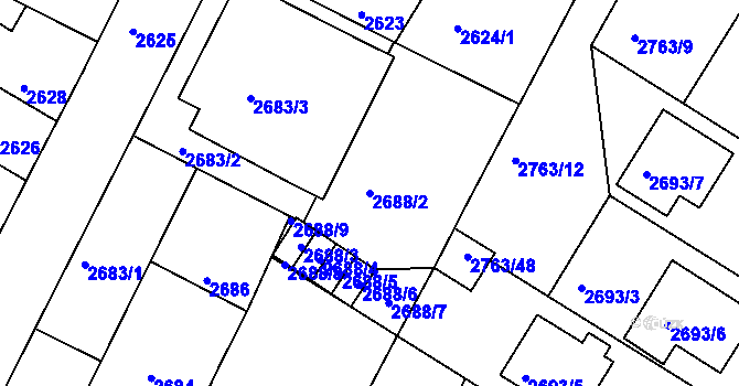 Parcela st. 2688/2 v KÚ České Budějovice 5, Katastrální mapa