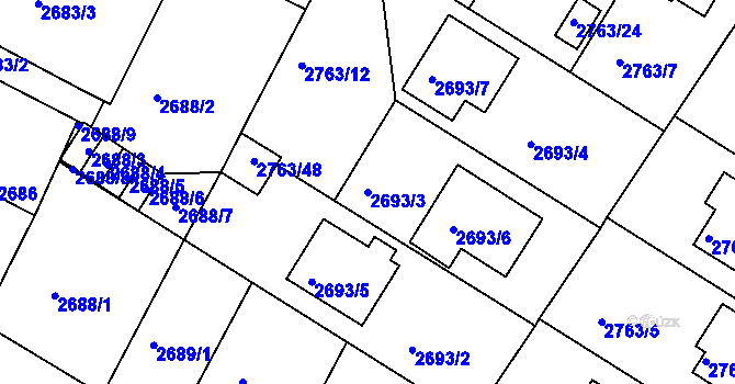 Parcela st. 2693/3 v KÚ České Budějovice 5, Katastrální mapa