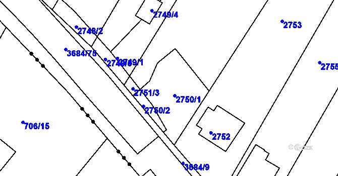 Parcela st. 2750 v KÚ České Budějovice 5, Katastrální mapa