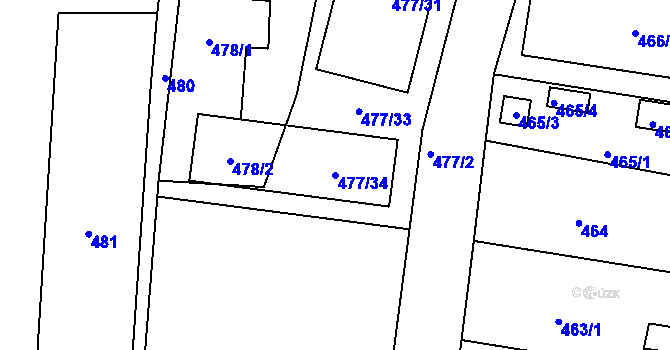 Parcela st. 477/34 v KÚ České Budějovice 5, Katastrální mapa