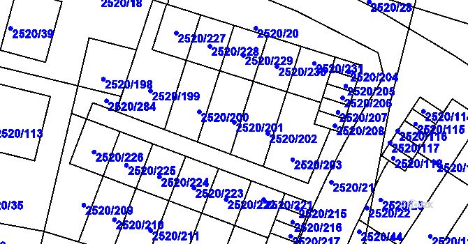 Parcela st. 2520/201 v KÚ České Budějovice 5, Katastrální mapa