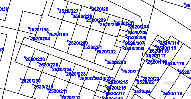 Parcela st. 2520/202 v KÚ České Budějovice 5, Katastrální mapa