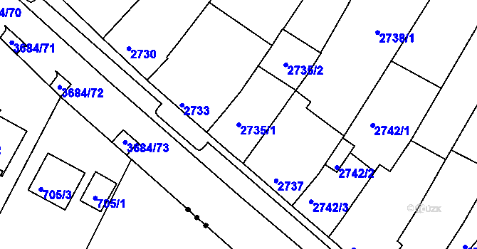 Parcela st. 2735/1 v KÚ České Budějovice 5, Katastrální mapa