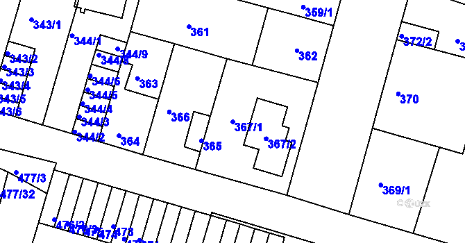 Parcela st. 367/1 v KÚ České Budějovice 5, Katastrální mapa