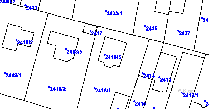 Parcela st. 2418/3 v KÚ České Budějovice 5, Katastrální mapa
