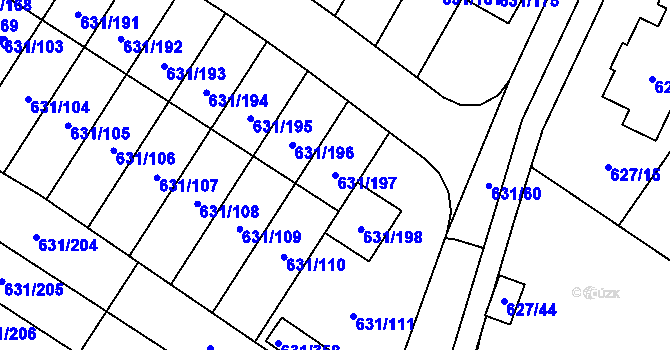 Parcela st. 631/197 v KÚ České Budějovice 5, Katastrální mapa