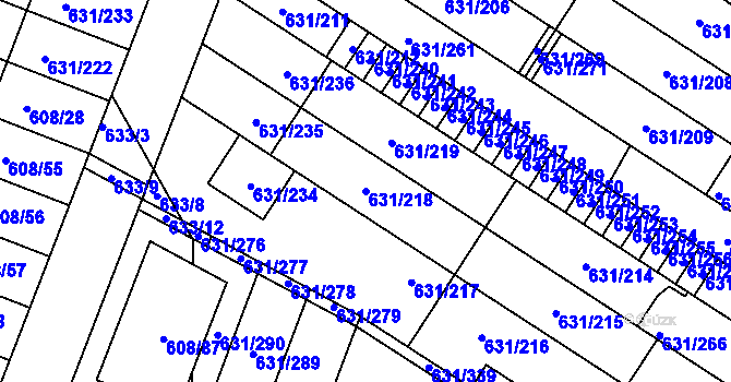 Parcela st. 631/218 v KÚ České Budějovice 5, Katastrální mapa