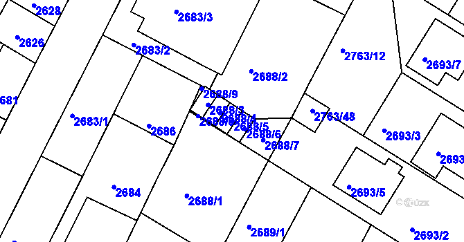 Parcela st. 2688/5 v KÚ České Budějovice 5, Katastrální mapa