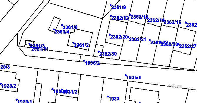 Parcela st. 2362/30 v KÚ České Budějovice 5, Katastrální mapa