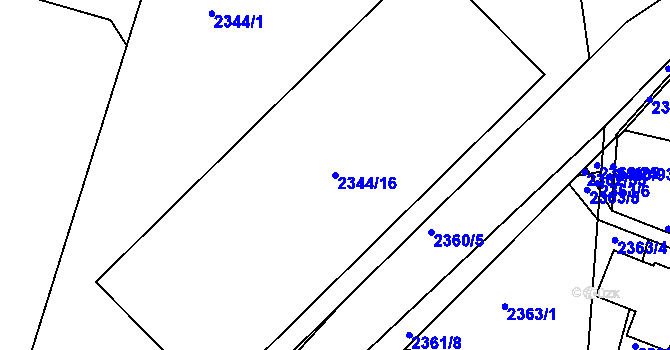 Parcela st. 2344/16 v KÚ České Budějovice 5, Katastrální mapa