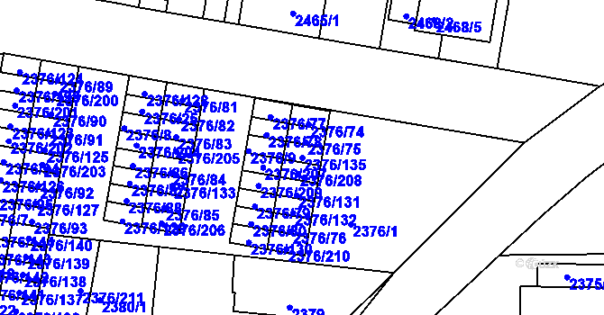 Parcela st. 2376/135 v KÚ České Budějovice 5, Katastrální mapa