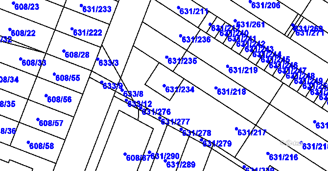 Parcela st. 631/234 v KÚ České Budějovice 5, Katastrální mapa