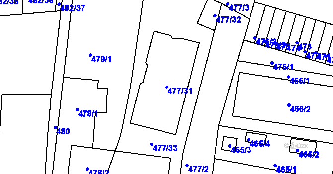 Parcela st. 477/31 v KÚ České Budějovice 5, Katastrální mapa