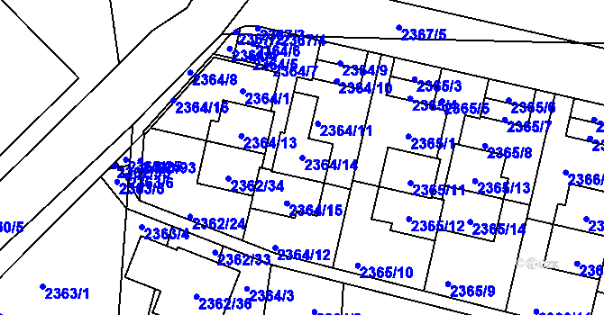 Parcela st. 2364/14 v KÚ České Budějovice 5, Katastrální mapa