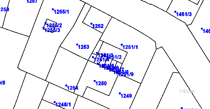 Parcela st. 1251/2 v KÚ České Budějovice 5, Katastrální mapa
