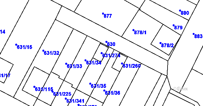 Parcela st. 631/274 v KÚ České Budějovice 5, Katastrální mapa