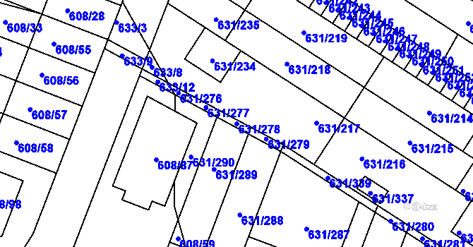 Parcela st. 631/278 v KÚ České Budějovice 5, Katastrální mapa