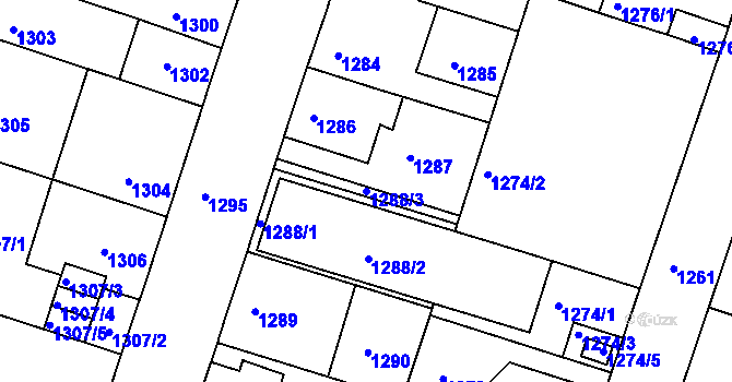 Parcela st. 1288/3 v KÚ České Budějovice 5, Katastrální mapa