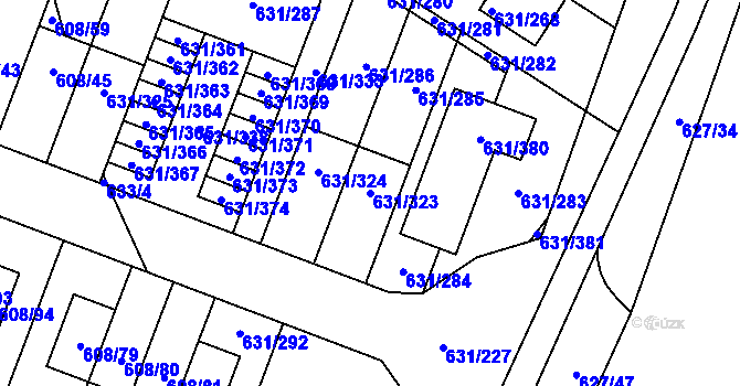 Parcela st. 631/323 v KÚ České Budějovice 5, Katastrální mapa