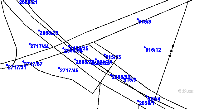 Parcela st. 615/13 v KÚ České Budějovice 5, Katastrální mapa
