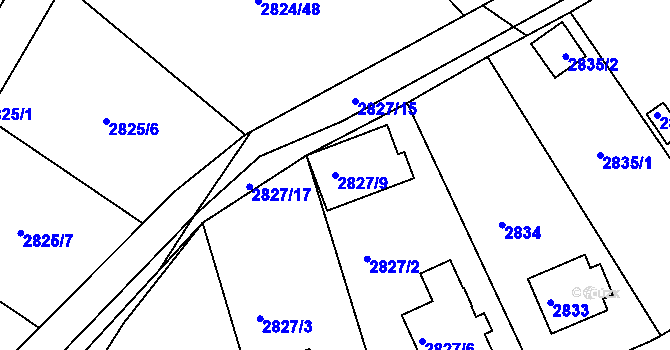 Parcela st. 2827/9 v KÚ Dobrá Voda u Českých Budějovic, Katastrální mapa