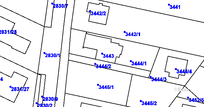Parcela st. 3443 v KÚ Dobrá Voda u Českých Budějovic, Katastrální mapa