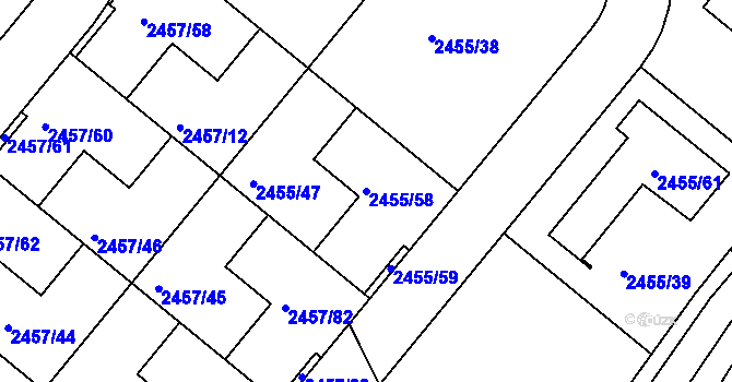 Parcela st. 2455/58 v KÚ České Budějovice 6, Katastrální mapa