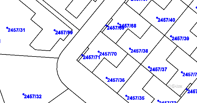 Parcela st. 2457/70 v KÚ České Budějovice 6, Katastrální mapa