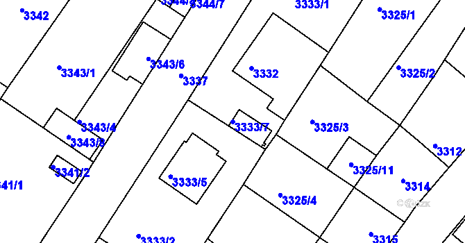 Parcela st. 3333/7 v KÚ České Budějovice 6, Katastrální mapa