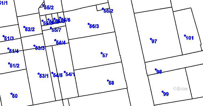 Parcela st. 57 v KÚ České Budějovice 6, Katastrální mapa