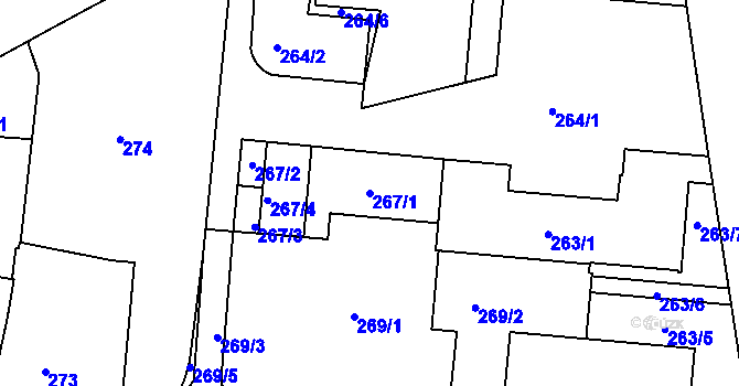 Parcela st. 267/1 v KÚ České Budějovice 6, Katastrální mapa