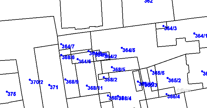 Parcela st. 364/2 v KÚ České Budějovice 6, Katastrální mapa