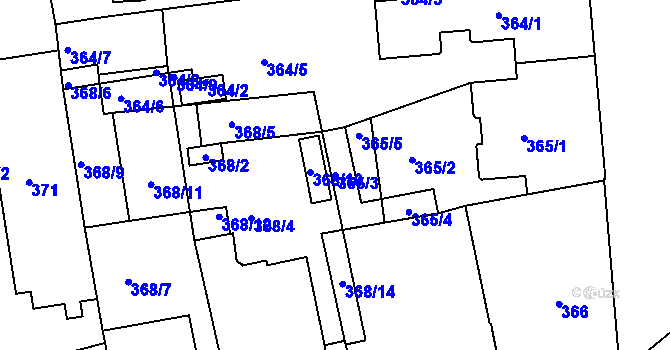 Parcela st. 365/3 v KÚ České Budějovice 6, Katastrální mapa