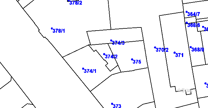 Parcela st. 374/2 v KÚ České Budějovice 6, Katastrální mapa
