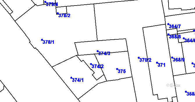 Parcela st. 374/3 v KÚ České Budějovice 6, Katastrální mapa