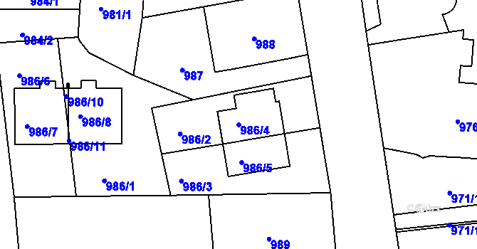 Parcela st. 986/4 v KÚ České Budějovice 6, Katastrální mapa