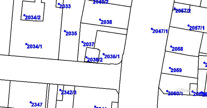 Parcela st. 2036/1 v KÚ České Budějovice 6, Katastrální mapa