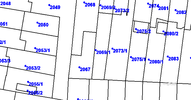 Parcela st. 2069/1 v KÚ České Budějovice 6, Katastrální mapa