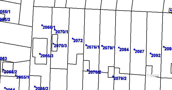 Parcela st. 2076/1 v KÚ České Budějovice 6, Katastrální mapa