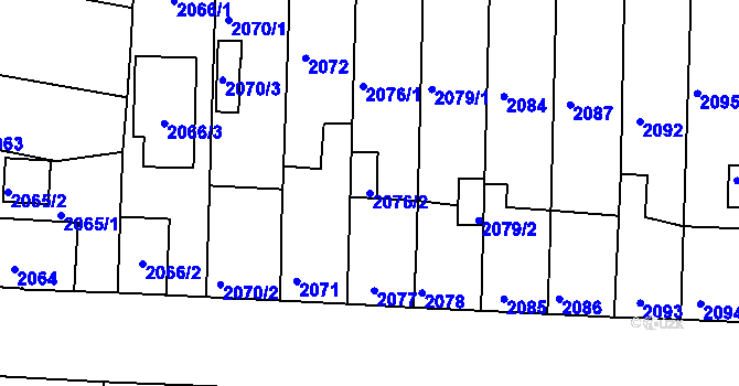 Parcela st. 2076/2 v KÚ České Budějovice 6, Katastrální mapa