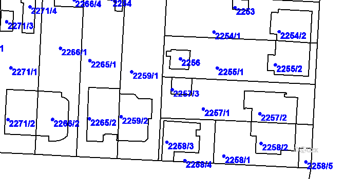 Parcela st. 2257/3 v KÚ České Budějovice 6, Katastrální mapa