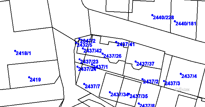 Parcela st. 2437/26 v KÚ České Budějovice 6, Katastrální mapa