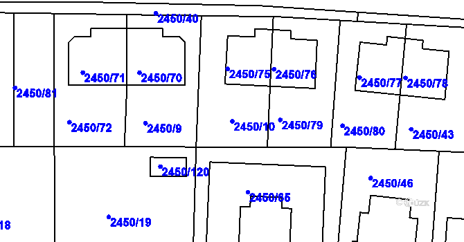 Parcela st. 2450/10 v KÚ České Budějovice 6, Katastrální mapa