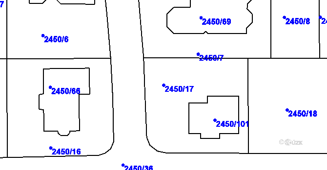 Parcela st. 2450/17 v KÚ České Budějovice 6, Katastrální mapa